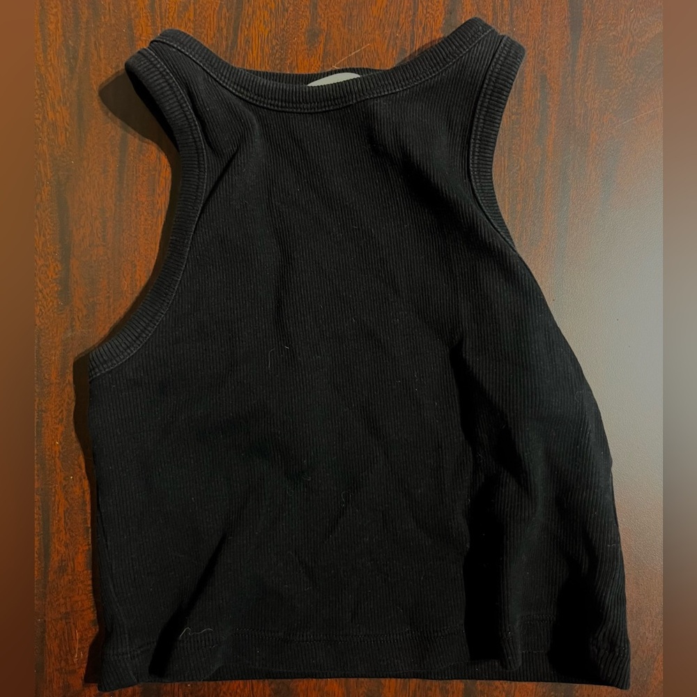 H&M SM black crop top with high neck line.